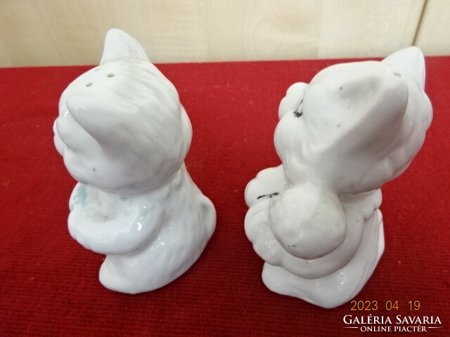 Glazed ceramic, cat-shaped salt shaker, two pieces, height 8 cm. Jokai.