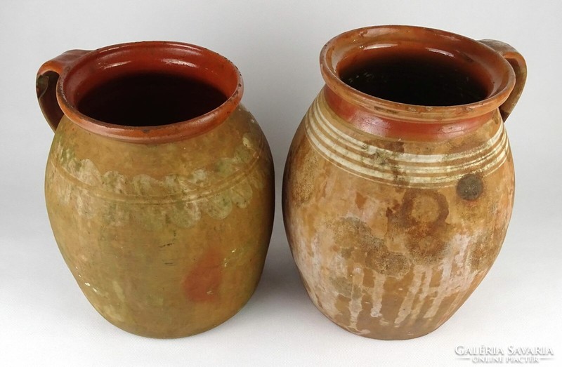 1M780 pair of antique large earthenware plum jam pots