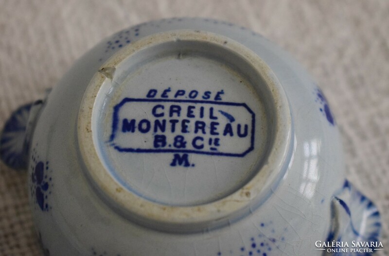 Déposé Creil et Montereau B.& Cie M. mini porcelán edény 8 x 6 cm kék keleti , ázsiai minta
