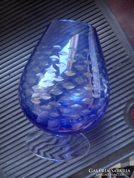 Blue engraved, retro goblet, vase / decorative gift item