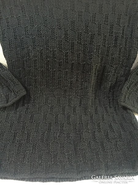 100 % Pamut, kézi kötésű fekete női pulóver 42, M méretre