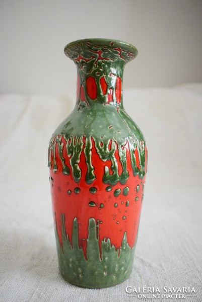 Retro régi mázas kerámia váza 25 x 10,5 cm zsűrizett