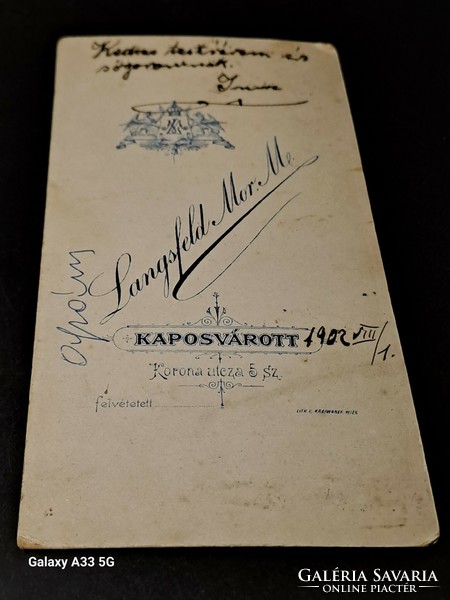 Antik Langsfeld Mór. M. Kaposvárott fotográfia férfi portré