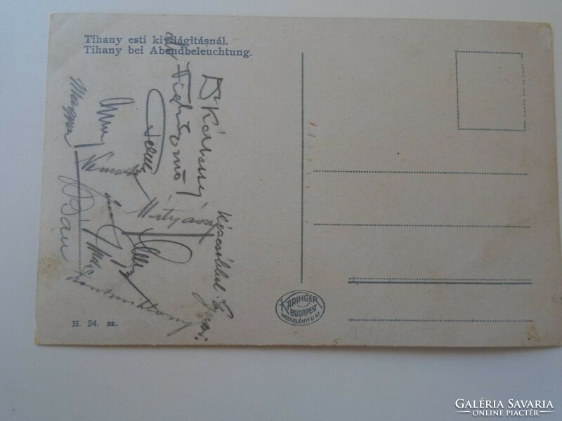 D194971 old postcard Tihany 1940s with many signatures ernő Mátyássy-szentmiklóssy-németh-bán-vígh
