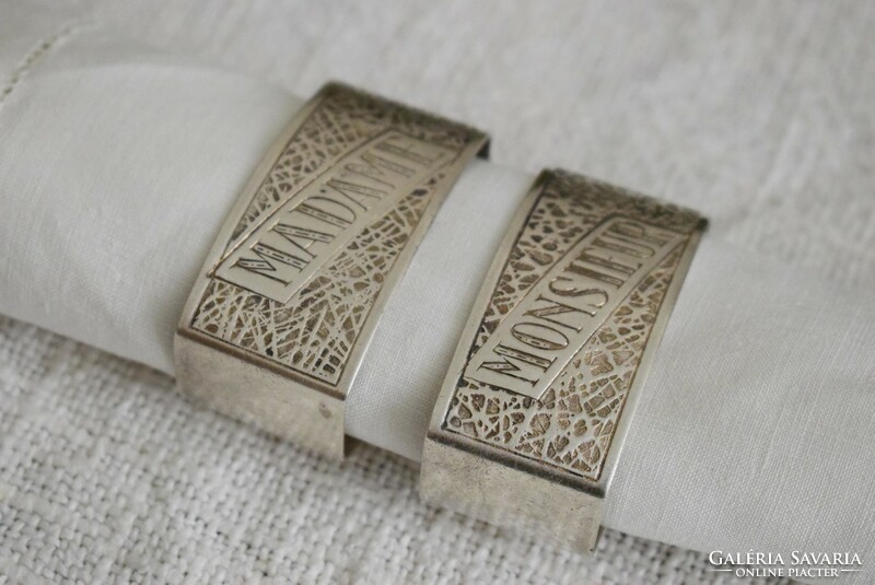 Antique silver-plated, marked napkin ring in a pair French madame, monsieur 5.7 x 3.3 x 2.8 cm x 2 pcs.