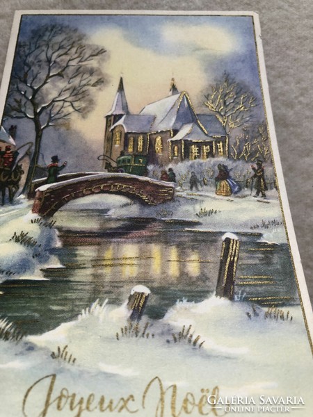Antik, régi aranyozott Karácsonyi képeslap                               -6.
