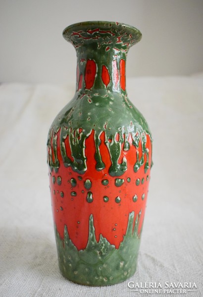 Retro régi mázas kerámia váza 25 x 10,5 cm zsűrizett