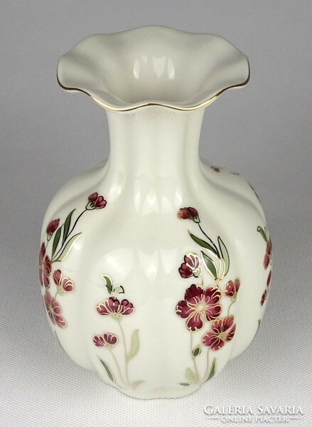 1M789 Vajszínű Zsolnay porcelán gerezdes váza virágváza 15 cm