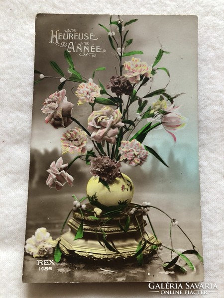 Antik, régi színezett virágos képeslap - 1923                               -6.