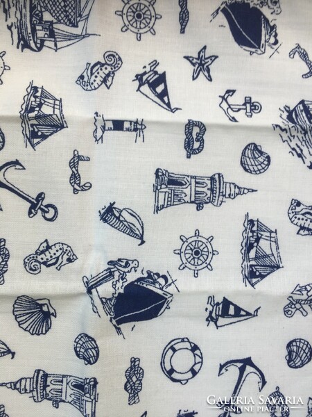 White and blue textile napkin with sailing, boat pattern, small scarf