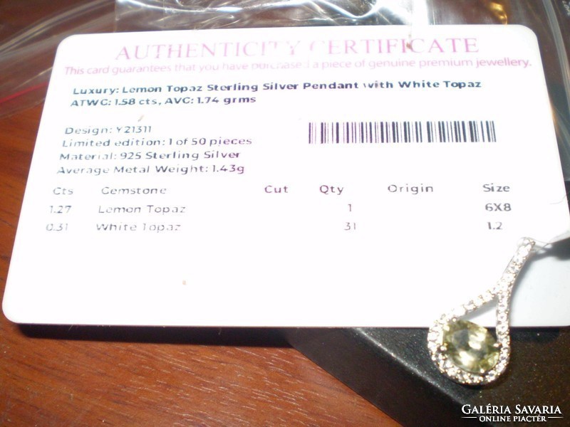 Reduced price, certified !925 sterling silver lemon topaz pendant