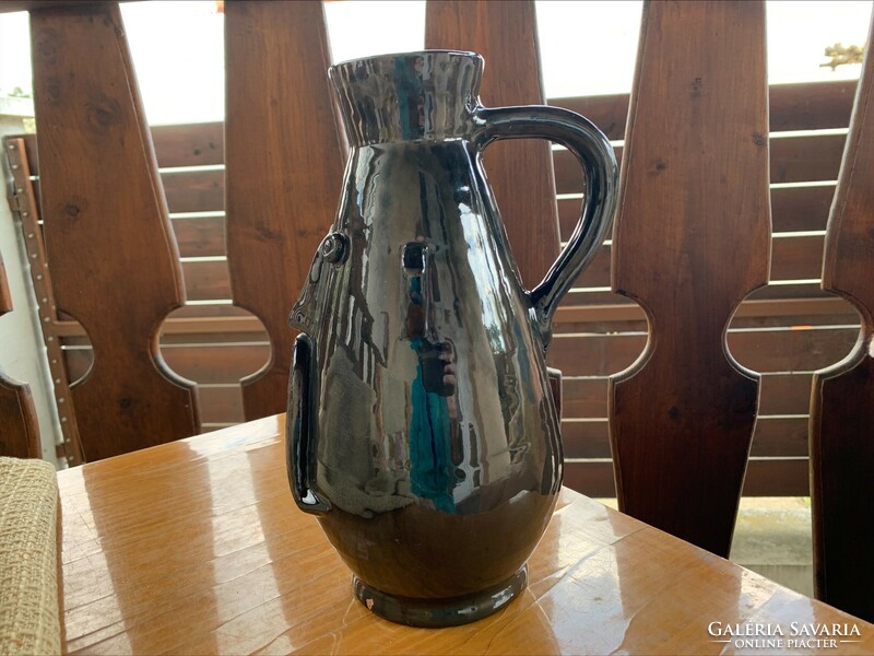 Marked ceramic face vase with ears, signature: ts. Sandor Tóth?
