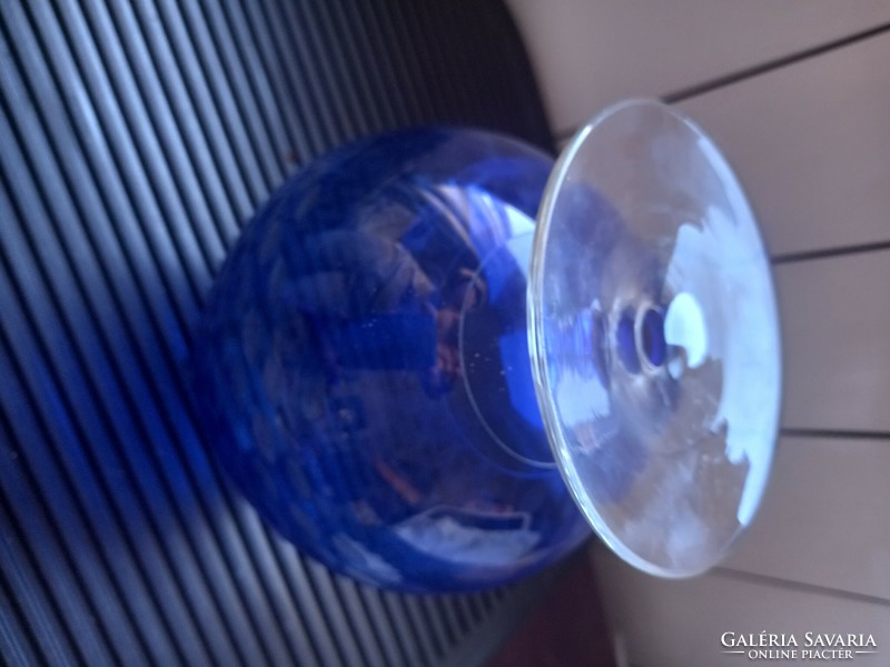 Blue engraved, retro goblet, vase / decorative gift item