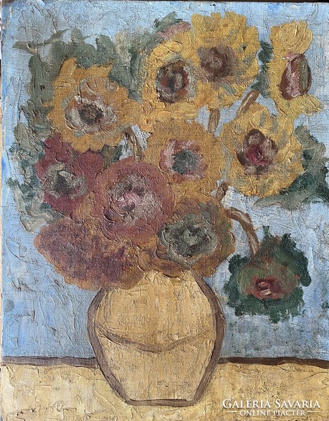 Péter imre Gaál: flower still life - small oil, canvas