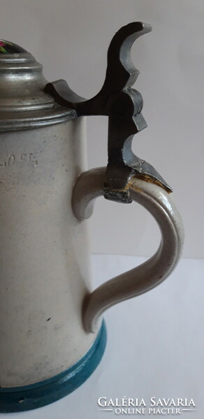 Antique German jug with tin lid, cup