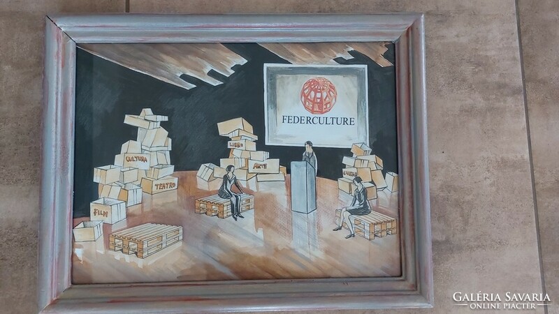 (K) painting about culture, probably an Italian painting with a 43x54 cm frame