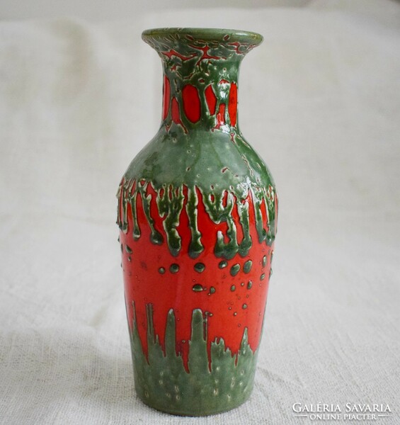 Retro old glazed ceramic vase 25 x 10.5 cm judged