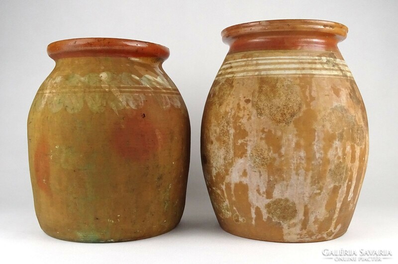 1M780 pair of antique large earthenware plum jam pots