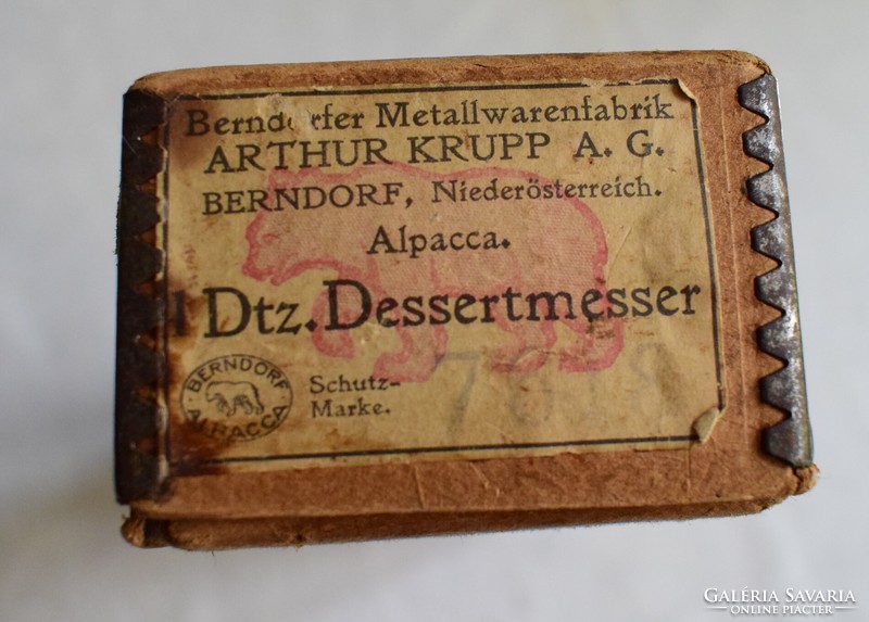Antik papír reklám doboz Berndorf alpakka evőeszköz díszdoboz 30- 40-es évek 23 x 6,5 x 4,8 cm