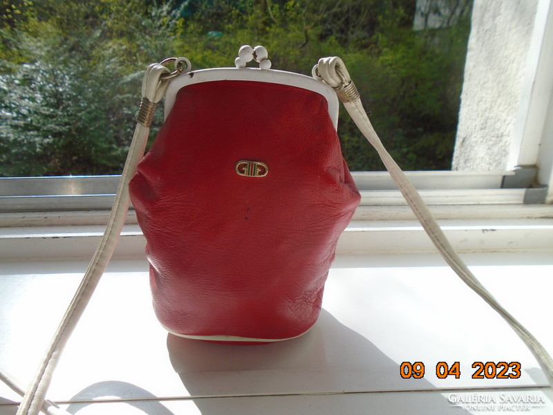1940 Gucci girl's shift bag red leather with white trim and buckle closure