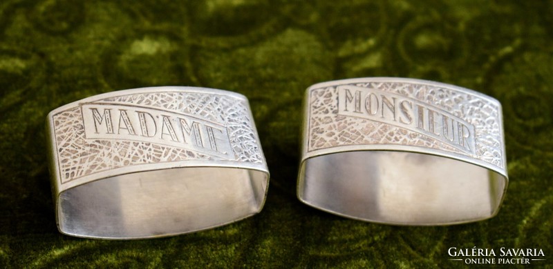 Antique silver-plated, marked napkin ring in a pair French madame, monsieur 5.7 x 3.3 x 2.8 cm x 2 pcs.