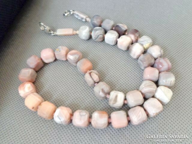 Botswana agate cube pink-gray mineral necklace