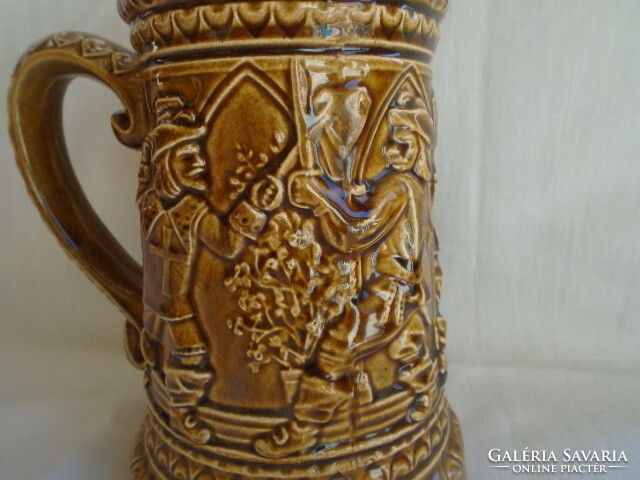 Huge German beer mug approx. 1 liter in beautiful, flawless condition with early military scenes around