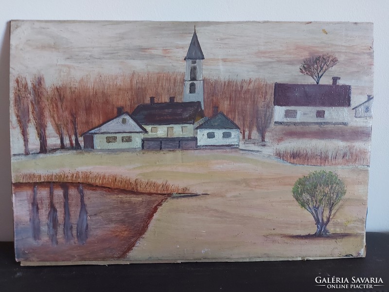 Szignálatlan festmény - Az alkotó egy bizonyos Kálmán ... lehet - templom tanya kis tó - 448