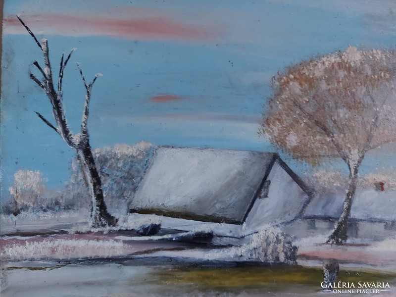 Unsigned painting - farm in winter 2 - 444