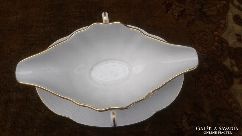 Old white Herend sauce dish with gold rim in perfect condition