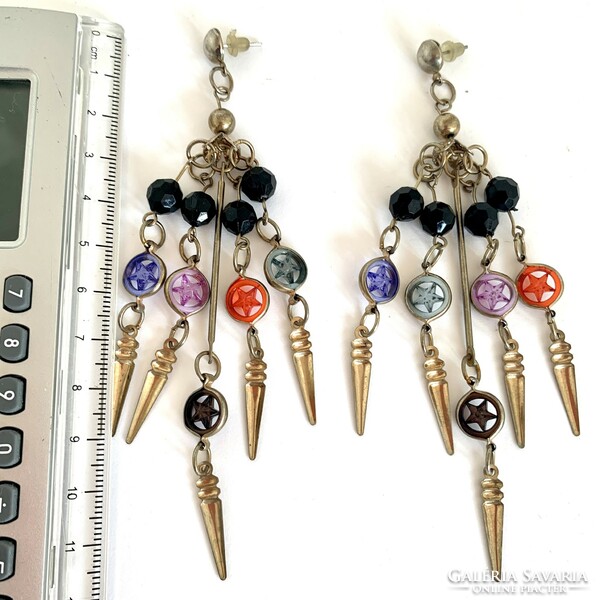 Vintage long hippie stud earrings, the jewelry is from the 1980s, made of Tibetan silver