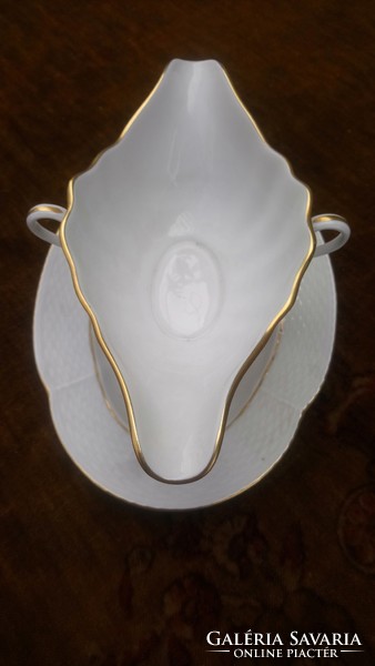 Old white Herend sauce dish with gold rim in perfect condition