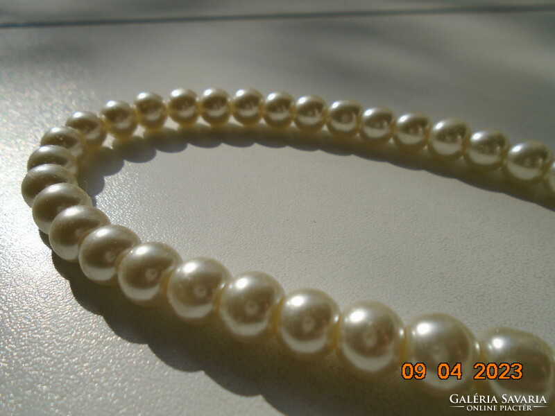 Larger tekla pearl necklace tightly strung, chain extension, metal clasp