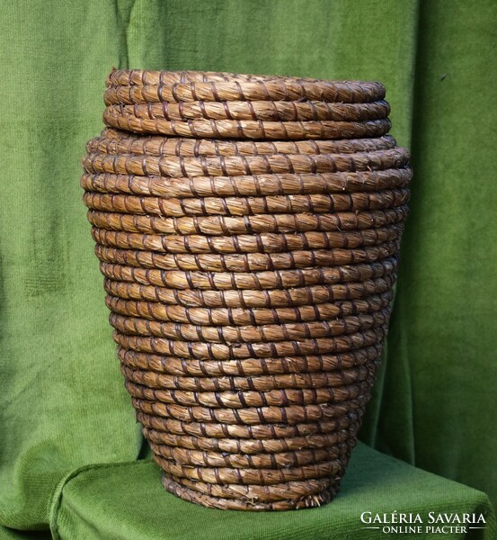 Old mat basket with lid, storage 36 x 48 cm