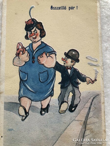 Antique, old graphic postcard - matching pair! - Postal clerk -5.