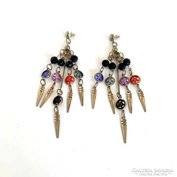 Vintage long hippie stud earrings, the jewelry is from the 1980s, made of Tibetan silver