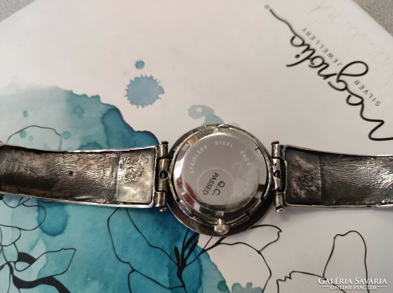Israeli silver watch with fire opal
