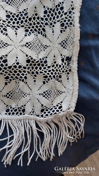 Antique off-white hand-crocheted lace, 2-sided fringed bedspread, bedspread, curtain