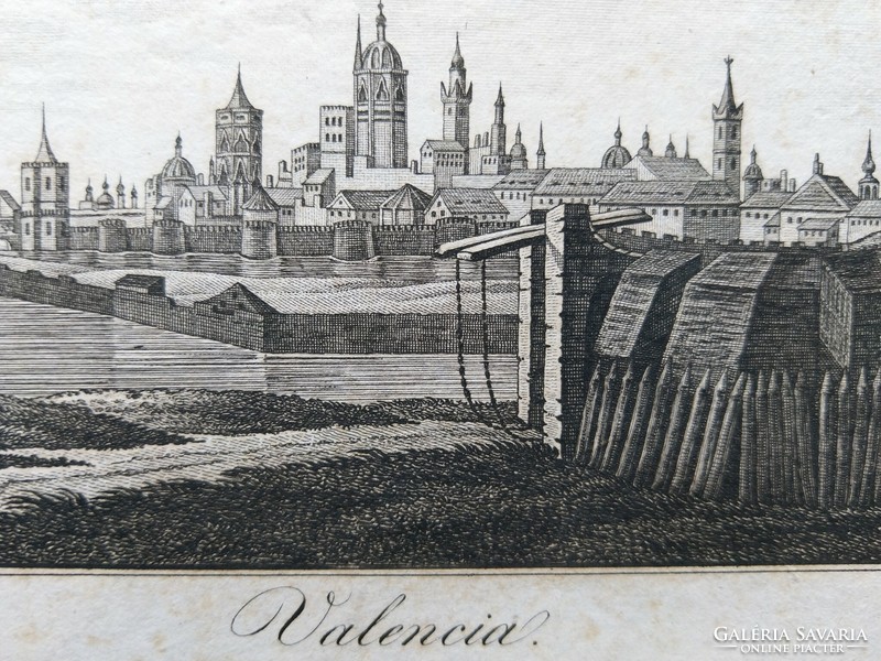 Valencia. Original wood engraving ca. 1835
