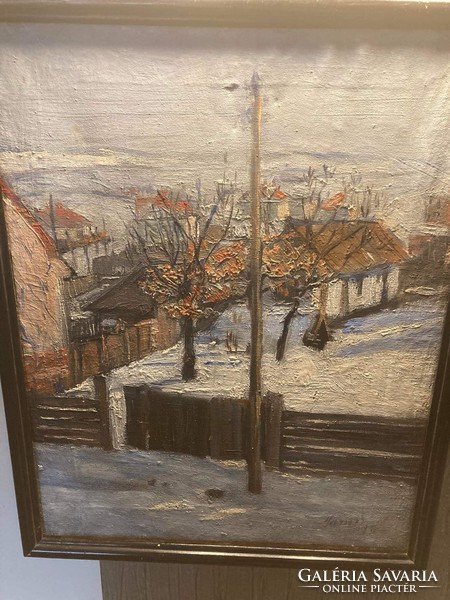 Ismeretlen magyar festő 1930-as évek, téli falusi életkép