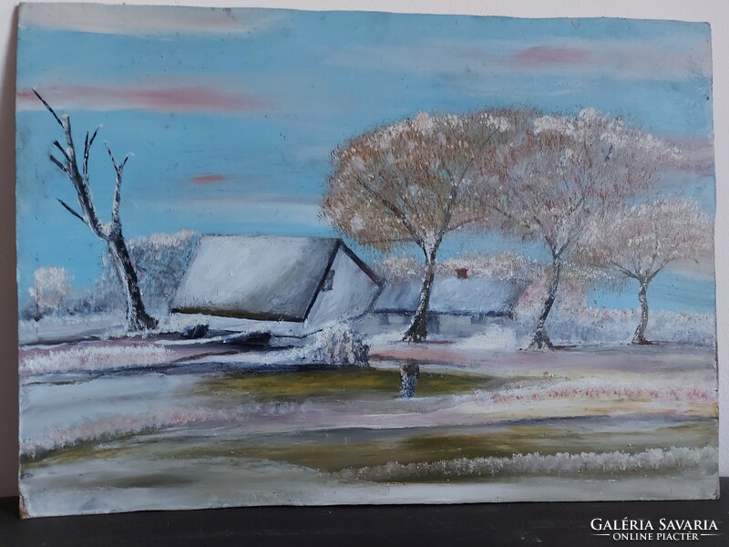 Unsigned painting - farm in winter 2 - 444