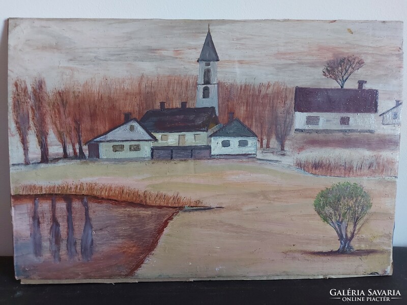 Szignálatlan festmény - Az alkotó egy bizonyos Kálmán ... lehet - templom tanya kis tó - 448
