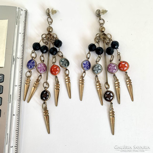 Vintage long hippie stud earrings, the jewelry is from the 1980s, made of Tibetan silver