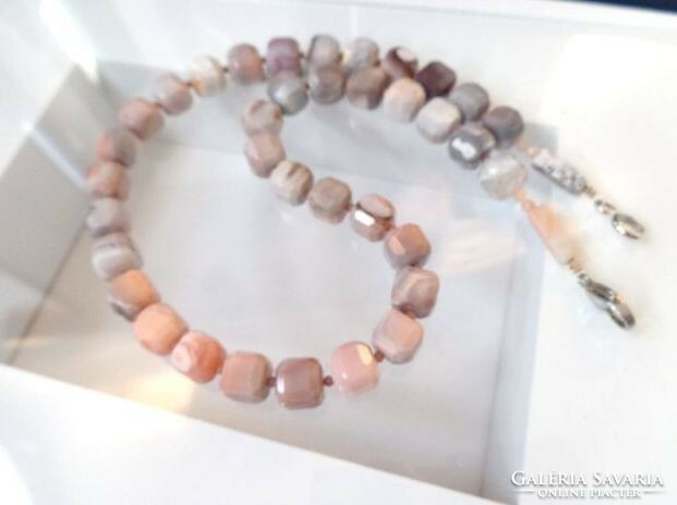 Botswana agate cube pink-gray mineral necklace