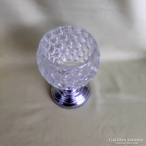 Crystal, glass goblet, foot candle, candle holder, chrome base