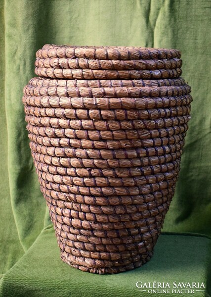 Old mat basket with lid, storage 36 x 48 cm