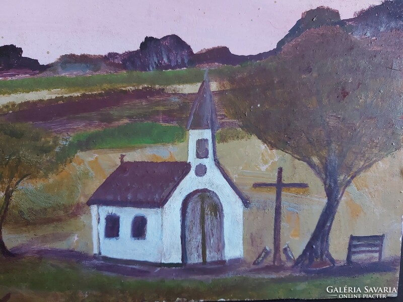 Unsigned painting - the artist is on a certain pen ... Maybe - church and cross - 450