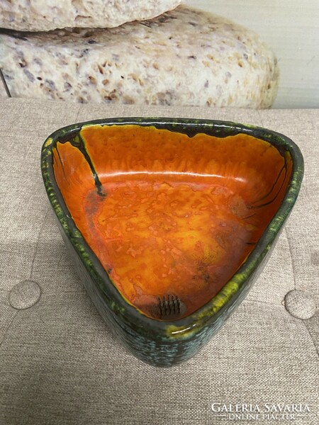 Mihály Béla painted - glazed ceramic ikebana bowl a42