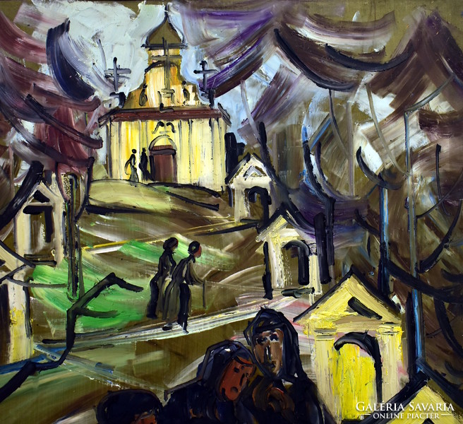 Victor Vincze (1925 - 2001) gathers in front of the church