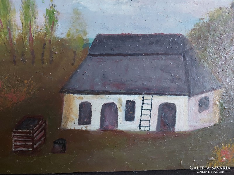 Unsigned painting - the artist is on a certain pencil ... Maybe - lonely house with ladder 468